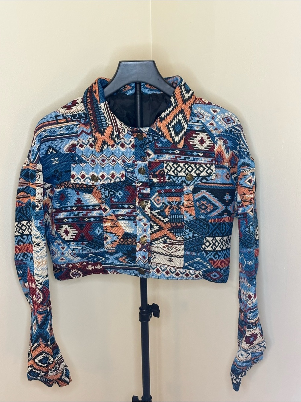 Cropped Aztec Print Jacket - Multi-Color - Picture 2 of 5